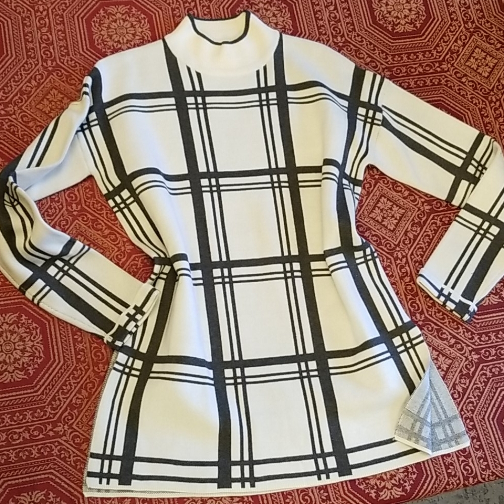 TOPSHOP ivory/grey checkered top